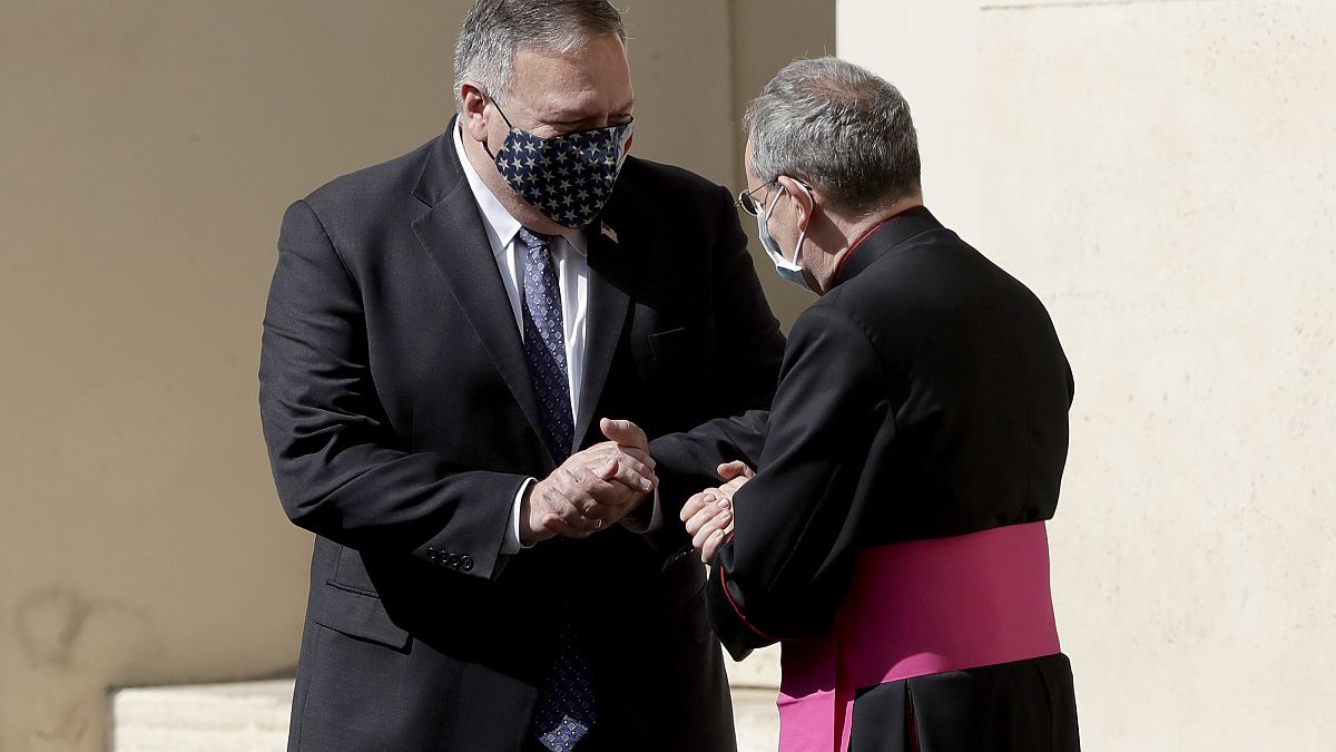 Il segretario di Stato americano Mike Pompeo al suo arrivo in Vaticano