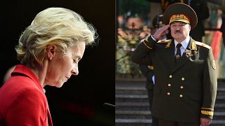 Archivo. Ursula von der Leyen, presidenta de la Comisión Europea y Alexander Lukashenko, presidente bielorruso.