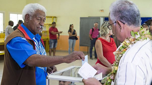 Roch Wamytan, a former leader of the pro-independence party, Union Caledonienne, casts his vote during an independence referendum in 2018. Roch Wamytan, a former leader of the pro-independence party, Union Caledonienne, casts his vote during an independence referendum in 2018.