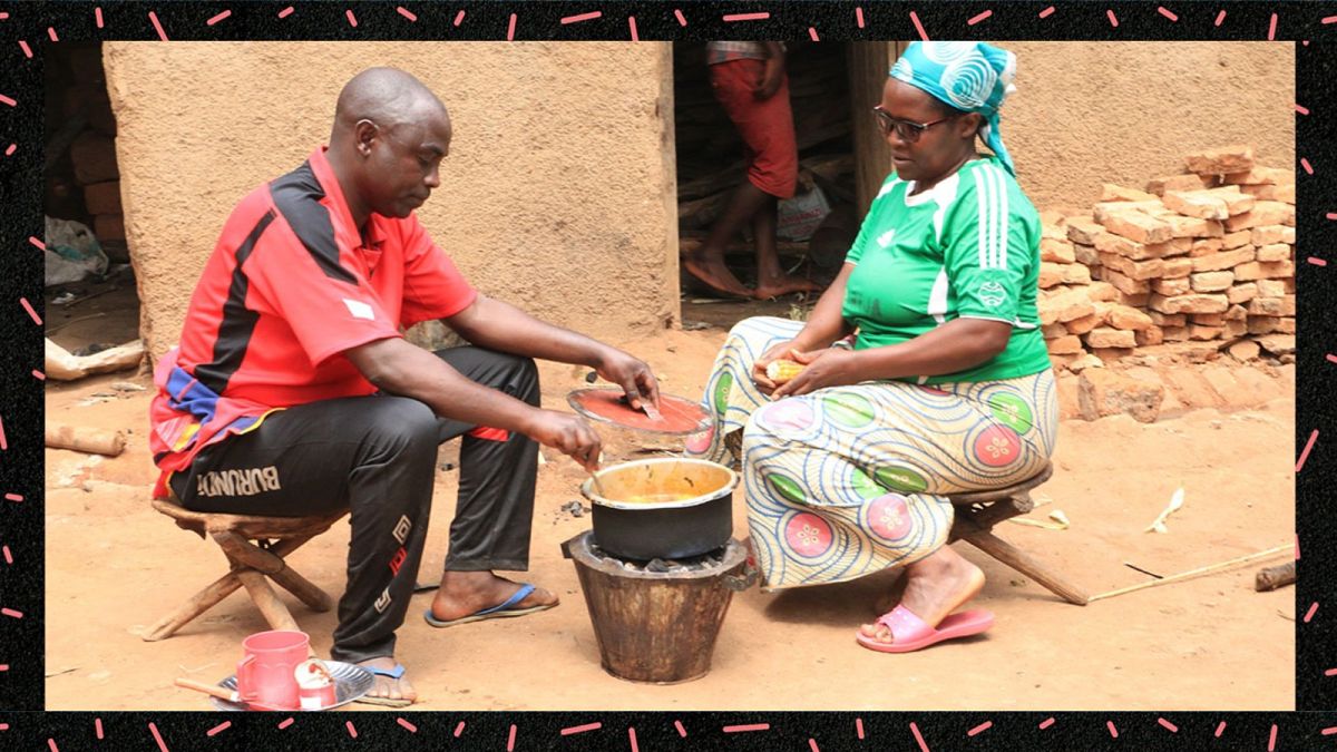 Faustin Ntiranyibagira and Leoncie Nduwimana sharing a meal at their place in Colline Kiremera, Burundi