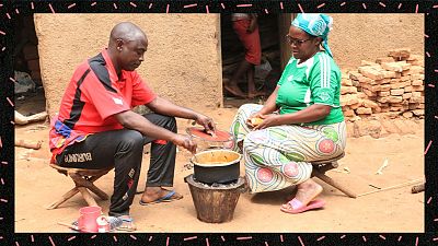 Faustin Ntiranyibagira and Leoncie Nduwimana sharing a meal at their place in Colline Kiremera, Burundi
