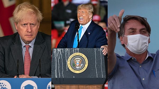Boris Johnson, left, is the UK prime minister; Donald Trump, centre, is the US president; Jair Bolsonaro, right, is Brazil's president. Boris Johnson, left, is the UK prime minister; Donald Trump, centre, is the US president; Jair Bolsonaro, right, is Brazil's president.