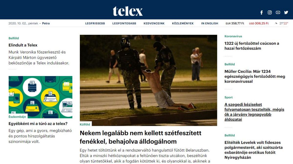 A telex.hu nyitólapja