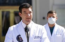 Dr. Sean Conley, physician to President Donald Trump, briefs reporters at Walter Reed National Military Medical Center in Bethesda, Md., Sunday, Oct. 4, 2020.
