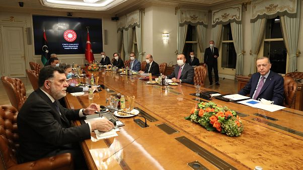 Cumhurbaşkanı Erdoğan'ın, Libya Başbakanı Fayiz es-Serrac'ı kabulü Cumhurbaşkanı Erdoğan'ın, Libya Başbakanı Fayiz es-Serrac'ı kabulü