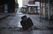 An unexploded projectile in a residential area in Nagorno-Karabakh, Oct 5, 2020.