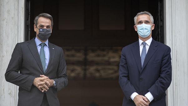 Greece's Prime Minister Kyriakos Mitsotakis and NATO Secretary General Jens Stoltenberg Greece's Prime Minister Kyriakos Mitsotakis and NATO Secretary General Jens Stoltenberg