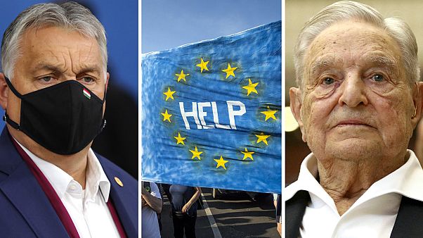 Thousands of people have previously protested against Viktor Orban's (left) measures, which resulted in George Soros' (right) university threatening to leave Thousands of people have previously protested against Viktor Orban's (left) measures, which resulted in George Soros' (right) university threatening to leave