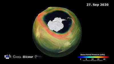 Ausdehnung des Ozonlochs am 27.September 2020