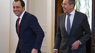 Russian Foreign Minister Sergey Lavrov, right, and Cypriot Foreign Minister Nikos Christodoulidis