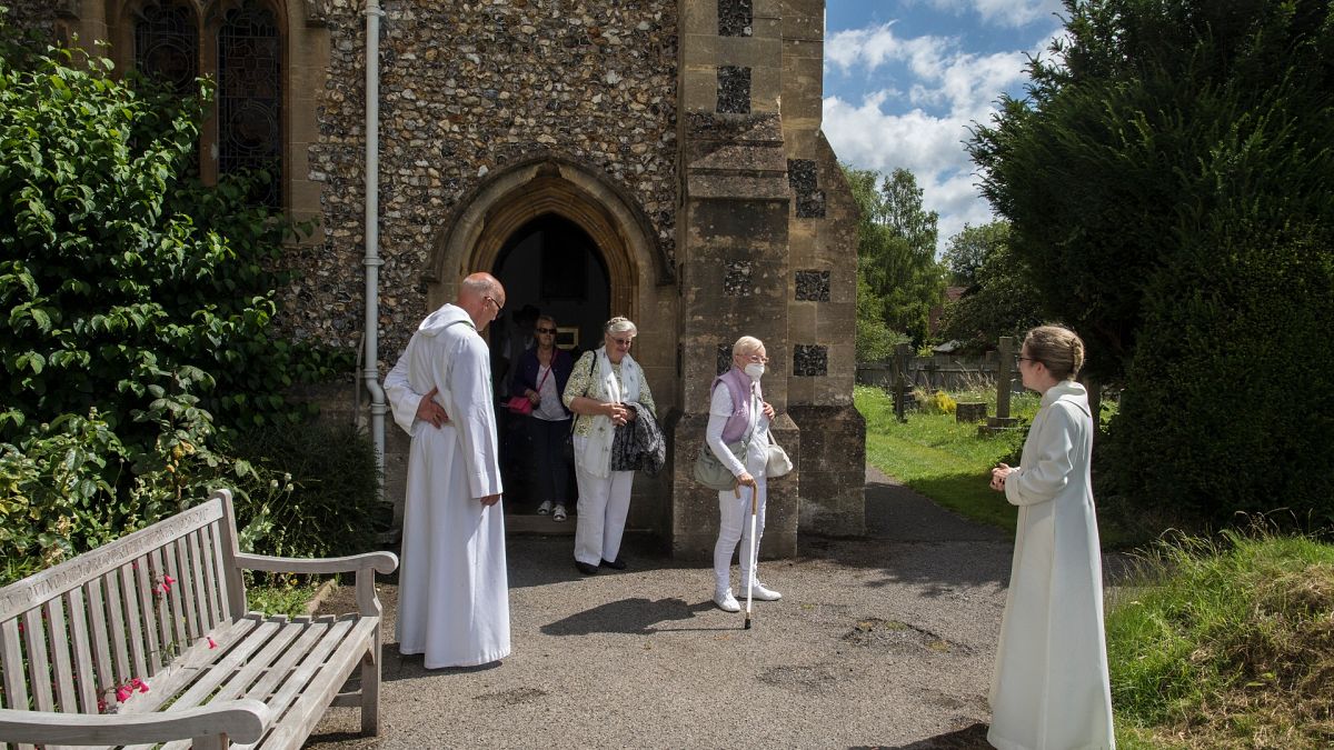An Anglican service at St. Mary's Church, Northchurch in Berkhamsted, England, on Sunday, July 5, 2020. 