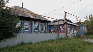 Colourful murals decorating a house in Boyarka, near Yekaterinburg, Russia