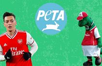Footballer Mesut Ozil (left) is fighting PETA in the race to sign Gunnersaurus.