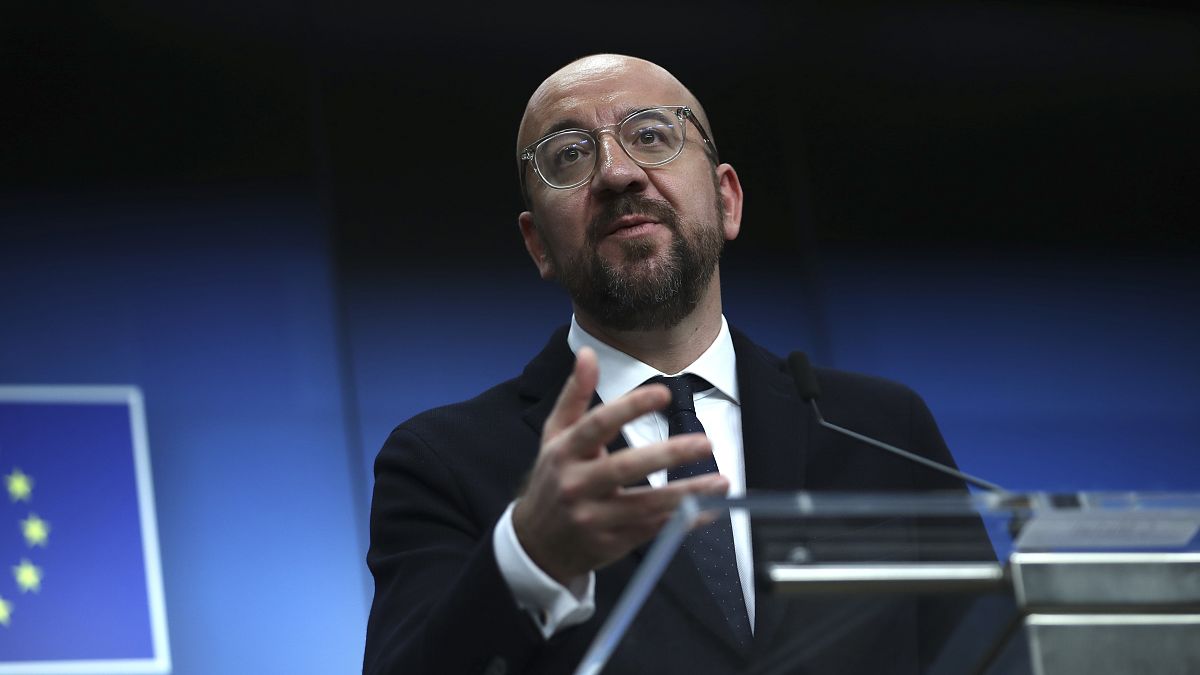 European Council President Charles Michel speaks during a media conference at the conclusion of an EU summit in Brussels, Friday, Dec. 13, 2019.