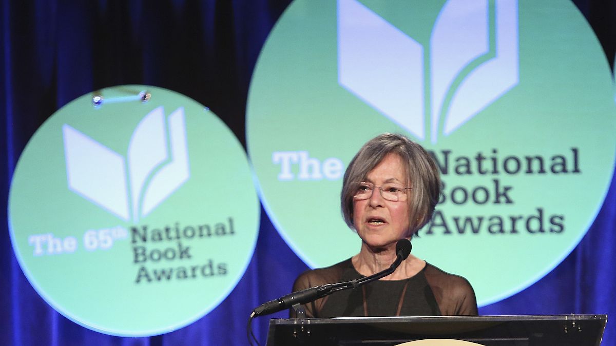 This file photo taken on November 19, 2014 shows US author Louise Gluck giving a speech at the 2014 National Book Awards in New York City.