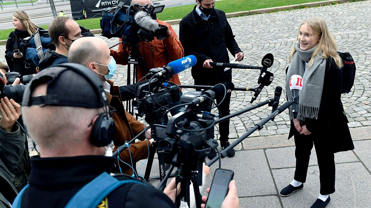 Aava Murto inteviewed by the media during her takeover of the post of Finnish prime minister