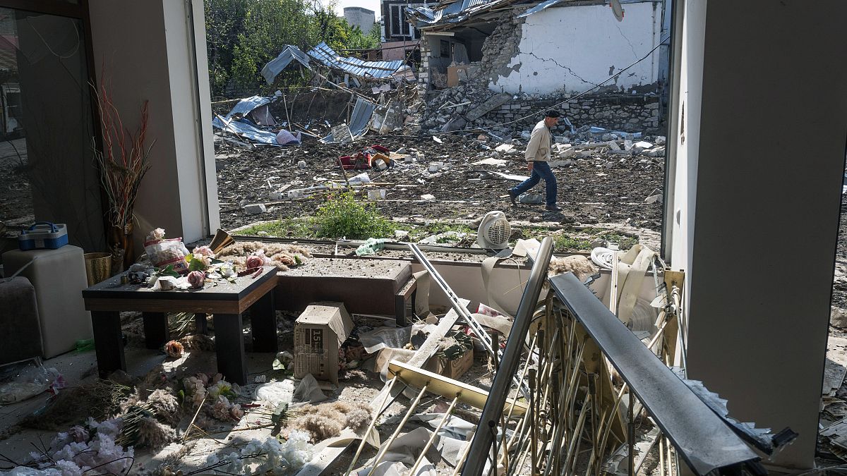 A house is destroyed by shelling during a flare-up of violence in the city known as Stepanakert for the Armenians and Khankendi to Azerbaijan. Nagorno-Karabakh, Oct. 8, 2020.