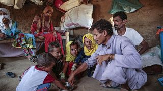 A family fighting extreme poverty is pictured in Hajjah, Yemen. Oct. 1, 2018.