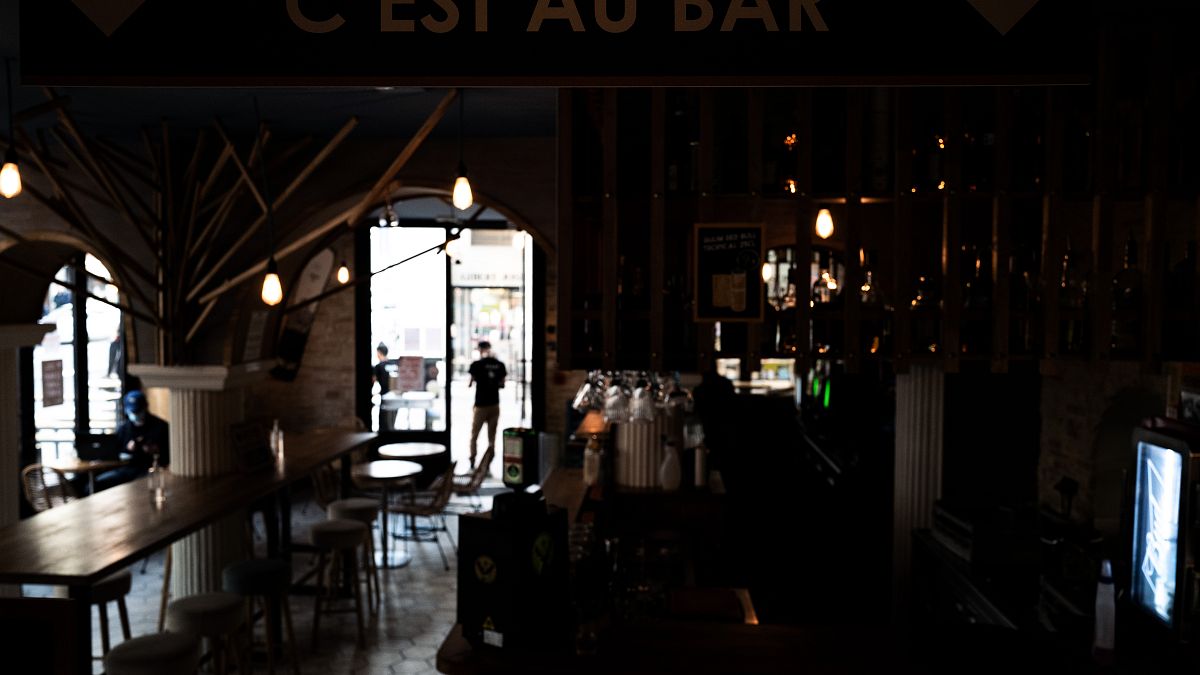 A picture taken on October 9, 2020 shows a cafe in Lyon after it became one of four more French cities placed on maximum coronavirus alert, joining Paris and others.