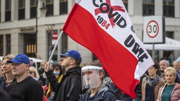 Manifestation anti-masque à Varsovie en Pologne le 10 octobre 2020 Manifestation anti-masque à Varsovie en Pologne le 10 octobre 2020