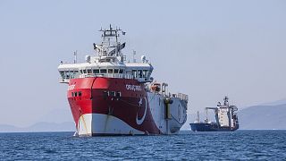 Turkey's research vessel, Oruc Reis, anchored off the coast of Antalya on the Mediterranean, Turkey.