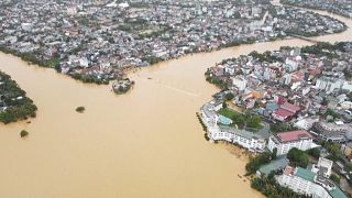 An aerial picture shows Hue city, submerged in floodwaters caused by heavy downpours