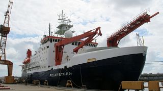 n this Wednesday, July 3, 2019 file photo the German Arctic research vessel Polarstern is docked for maintenance in Bremerhaven, Germany.