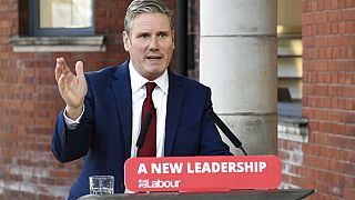 Britain's Labour leader Keir Starmer delivers his keynote speech, during the party's online conference from the Danum Gallery, Library and Museum in Doncaster, England.