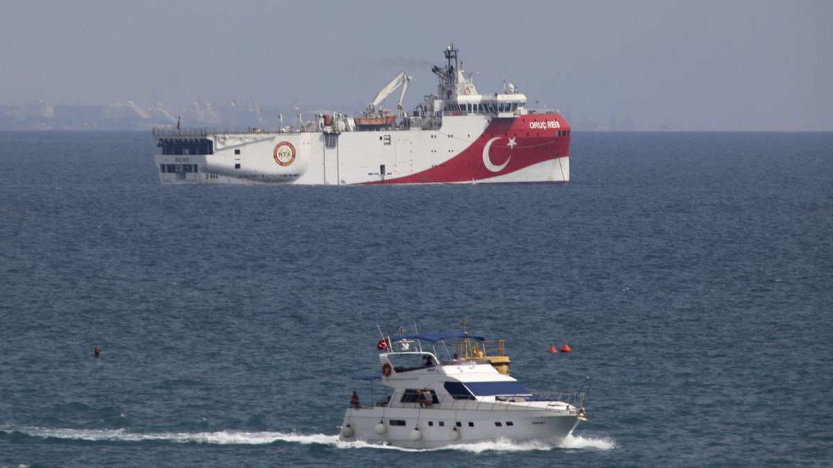Turkey's research vessel, Oruc Reis anchored off the coast of Antalya on the Mediterranean, Turkey.