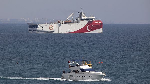 Turkey's research vessel, Oruc Reis anchored off the coast of Antalya on the Mediterranean, Turkey. Turkey's research vessel, Oruc Reis anchored off the coast of Antalya on the Mediterranean, Turkey.