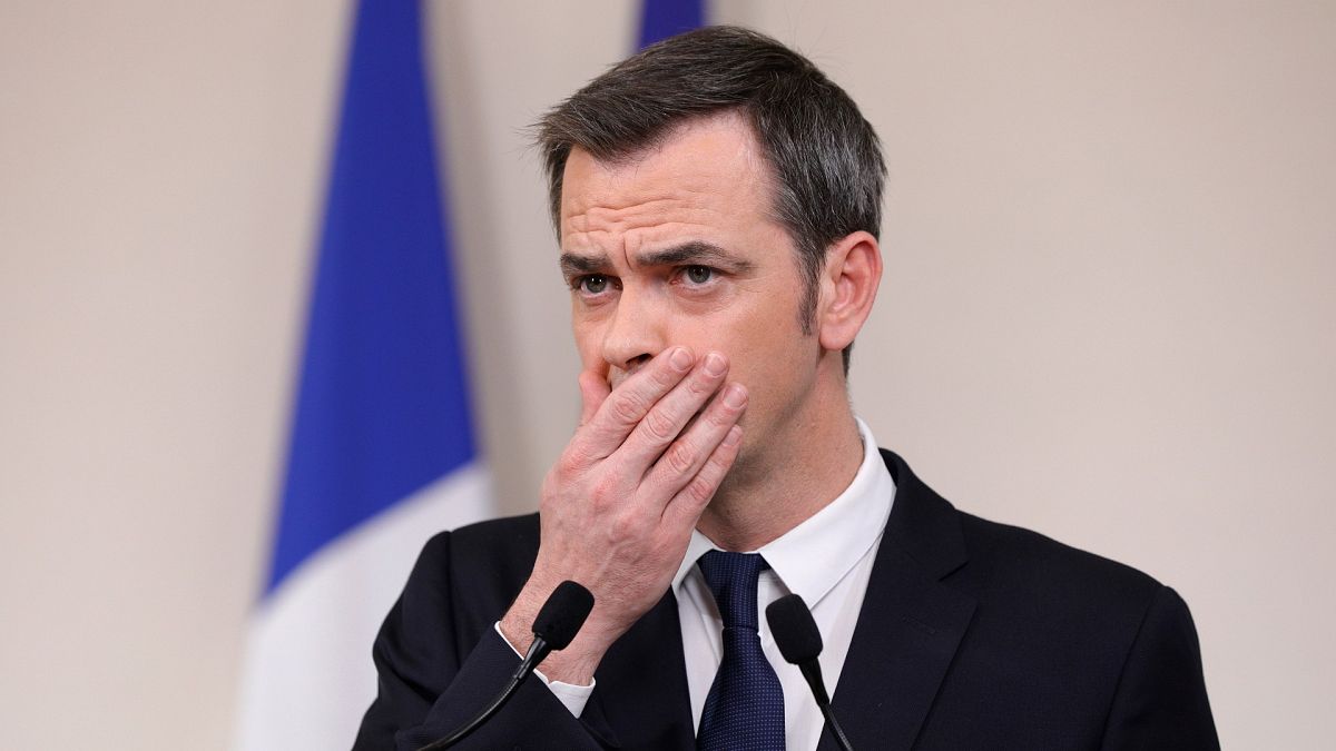 French Minister for Solidarity and Health Olivier Veran during a press conference in Paris on March 28, 2020.
