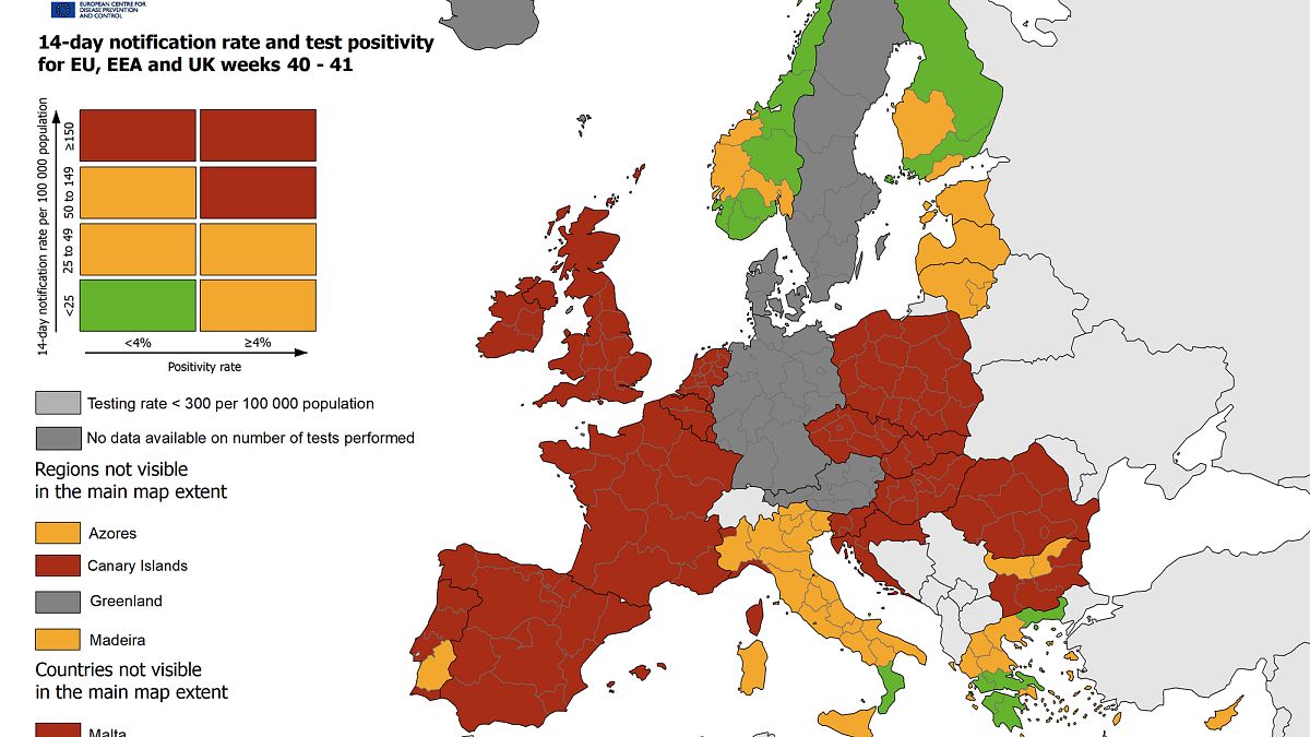 Karte zu Risikogebieten, Europäisches Zentrum für die Prävention und die Kontrolle von Krankheiten (ECDC) 