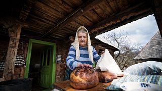 Baking the traditional Easter Bread. Maramures County