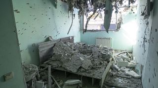 A hotel room is destroyed by shelling in Stepanakert/Khankendi in the region of Nagorno-Karabakh. Oct. 17, 2020.
