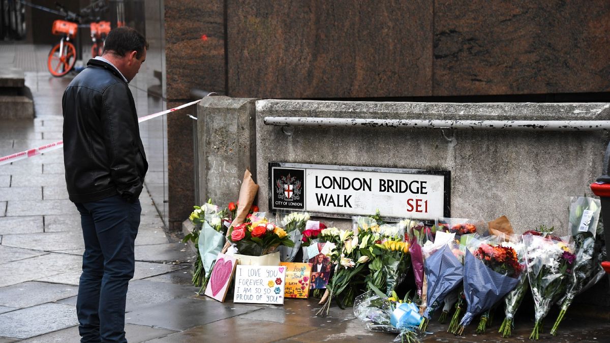 File photo: Flowers are left in memory of Jack Merritt, who was the first victim to be named after the attack on London Bridge. London, Dec. 1, 2019.