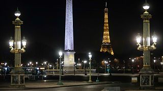 Concorde square is pictured empty during curfew in Paris. Oct. 17, 2020.