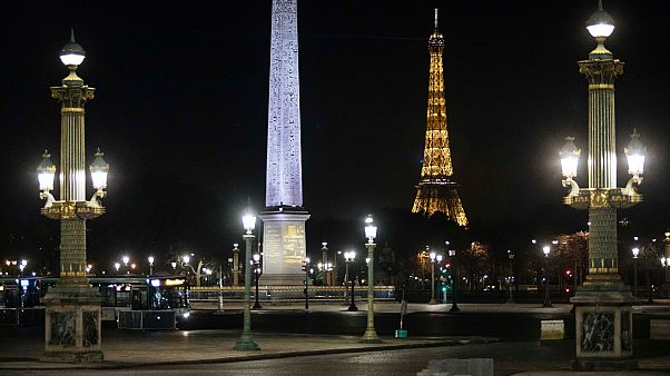 Concorde square is pictured empty during curfew in Paris. Oct. 17, 2020. Concorde square is pictured empty during curfew in Paris. Oct. 17, 2020.