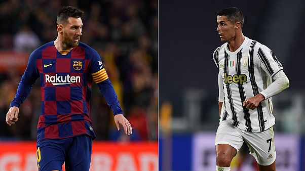 مهاجم برشلونة الأرجنتيني ليونيل ميسي ومهاجم يوفنتوس البرتغالي كريستيانو رونالدو. مهاجم برشلونة الأرجنتيني ليونيل ميسي ومهاجم يوفنتوس البرتغالي كريستيانو رونالدو.