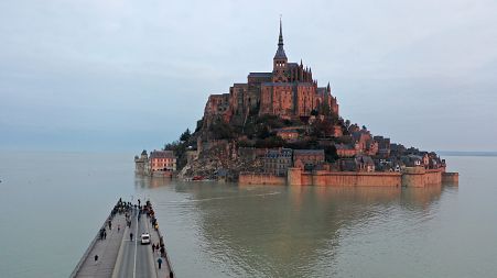 Mont-Saint-Michel surrounded by the sea during high tide