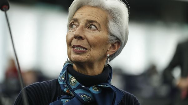In this Tuesday Feb. 11, 2020 file photo, Christine Lagarde president of the ECB looks up prior to deliver her speech before the European Parliament's economic and monetary af In this Tuesday Feb. 11, 2020 file photo, Christine Lagarde president of the ECB looks up prior to deliver her speech before the European Parliament's economic and monetary af