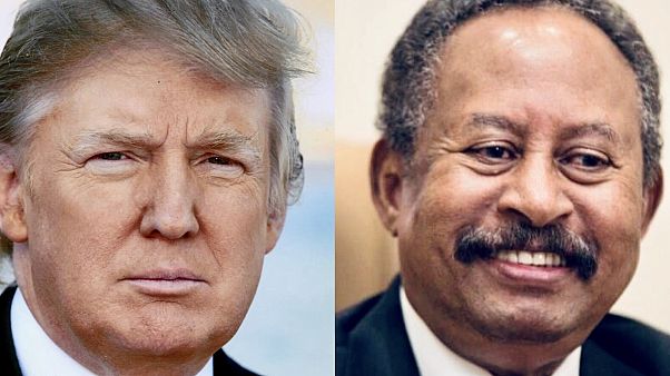 Donald Trump amerikai elnök és Abdalla Hamdok szudáni miniszterelnök Donald Trump amerikai elnök és Abdalla Hamdok szudáni miniszterelnök