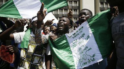 People demonstrating against police brutality on the streets of Lagos, Nigeria on Tuesday