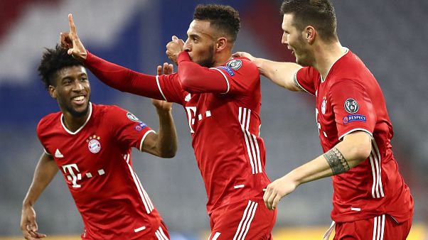 Corentin Tolisso célèbre son but pour le Bayern Munich, le 21 octobre 2020, à l'Allianz Arena de Munich, Allemagne Corentin Tolisso célèbre son but pour le Bayern Munich, le 21 octobre 2020, à l'Allianz Arena de Munich, Allemagne