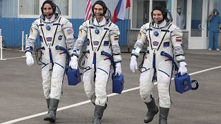 (From left) Chris Cassidy, Anatoly Ivanishin and Ivan Vagner ahead of their mission