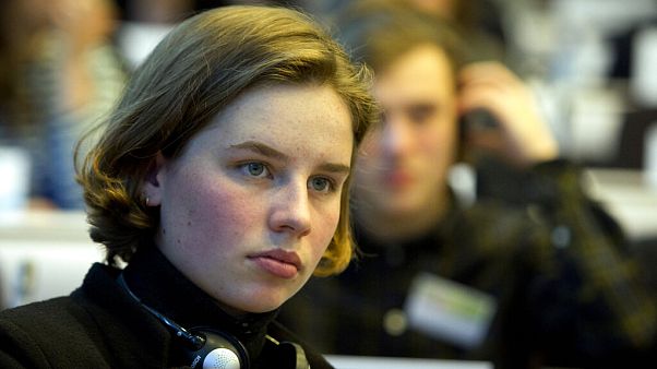 Auna de Wever, la 'Greta Thunberg belga' en el edificio Charlemagne de Bruselas Auna de Wever, la 'Greta Thunberg belga' en el edificio Charlemagne de Bruselas