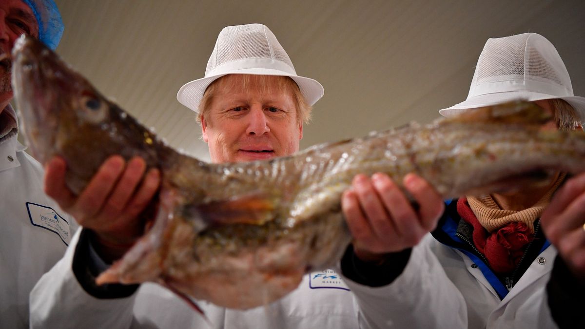 File photo: British PM Boris Johnson visits Grimsby fish market, northeast England. Dec. 9, 2020.