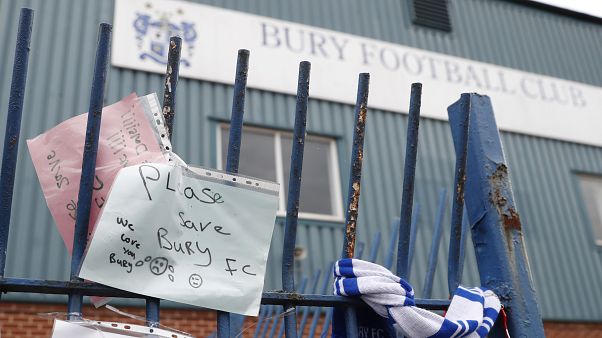 A general view of Gigg Lane stadium, home of Bury Football Club, as volunteers help clean up the stadium in Bury, England, Tuesday, Aug. 27, 2019. A general view of Gigg Lane stadium, home of Bury Football Club, as volunteers help clean up the stadium in Bury, England, Tuesday, Aug. 27, 2019.