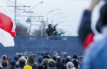 Opponents of Belarusian President Lukashenko demonstrate in MInsk