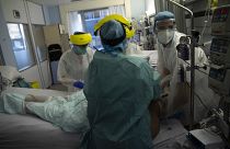 Medical staff work in the intensive care ward for COVID-19 patients at the CHR Citadelle hospital in Liege, Belgium, Wednesday, Oct. 21, 2020.