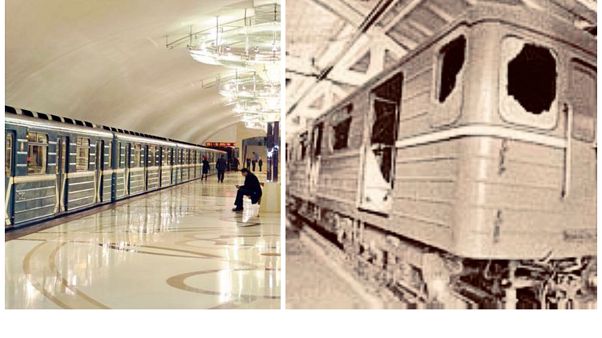A bakui metró napjainkban és az 1995-ben kiégett metrókocsi A bakui metró napjainkban és az 1995-ben kiégett metrókocsi